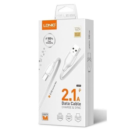 LDNIO LS371 Data Cable Charger And Sync 1M 2.1A White Type C