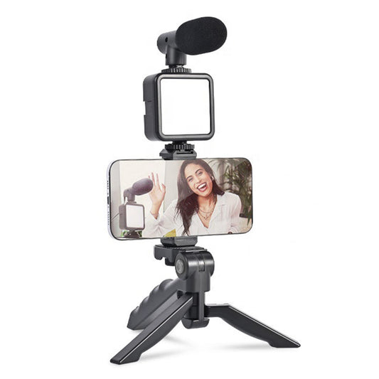 AY 49 Video Making, Vlogging Kit Bluetooth Remote, Mic, Mini Tripod Stand, LED Light & Phone Holder Clip