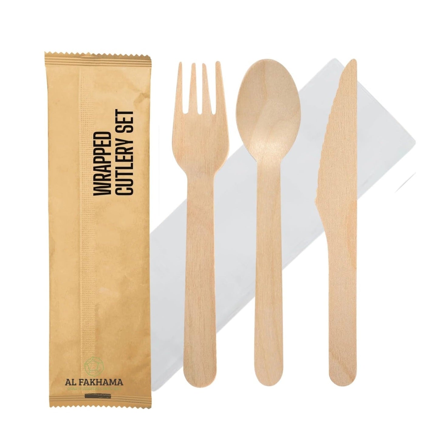 Eco Friendly Disposable Wooden Cutlery Set with Napkin Individually Wrapped