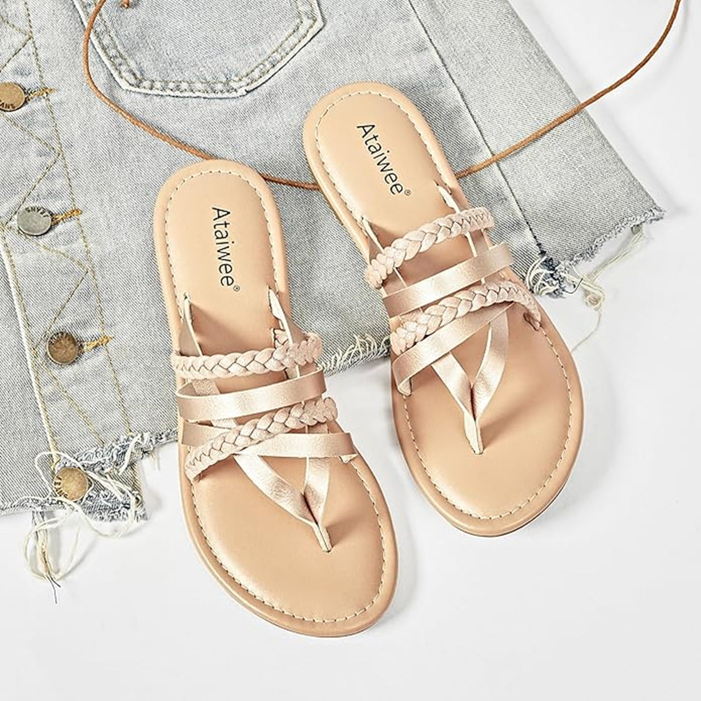 Ataiwee Womens Flat Slide Sandals