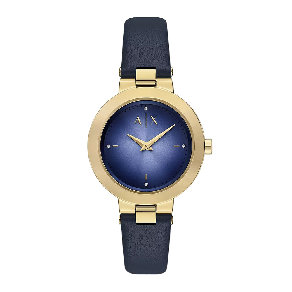 Armani Exchange Women Two Hand Blue Leather Watch