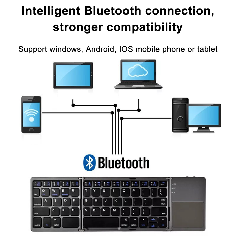 Foldable Wireless Bluetooth Keyboard with TouchPad