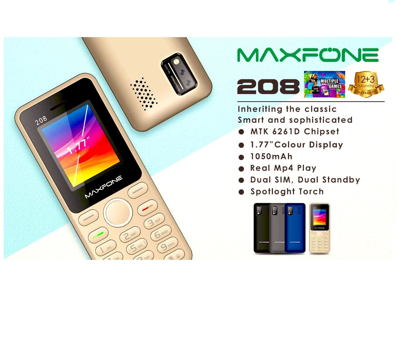 Maxfone 208, 1050mah battery