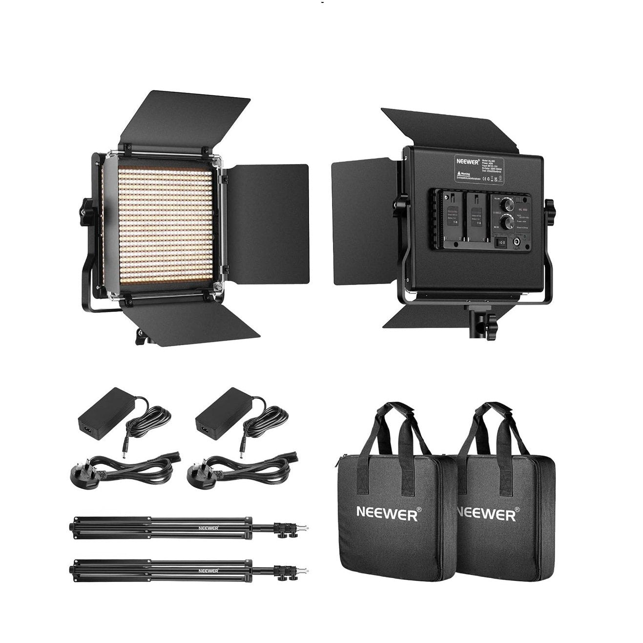 NEEWER 2 Pack Bi Color 660 LED Video Light and Stand Kit