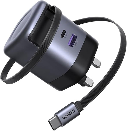 UGREEN 65W Type C Fast Charger with Retractable USB Cable