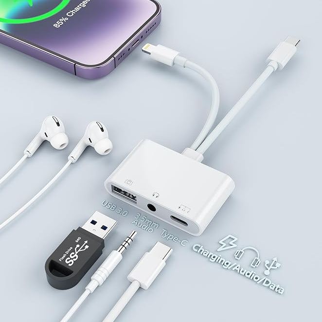 USB C Lightning to USB Camera Adapter with Charging Port