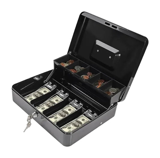 Large Cash Box with key Lock, Metal Money Box for Cash