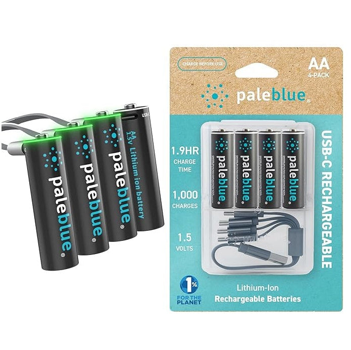 paleblue AA Rechargeable Li Ion Batteries with USB C Cable