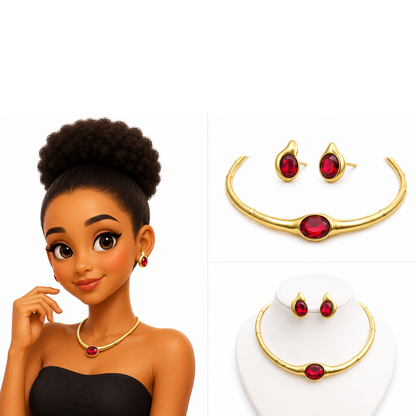 Viennois Womens Matte Gold and Ruby Crystal Torque Set