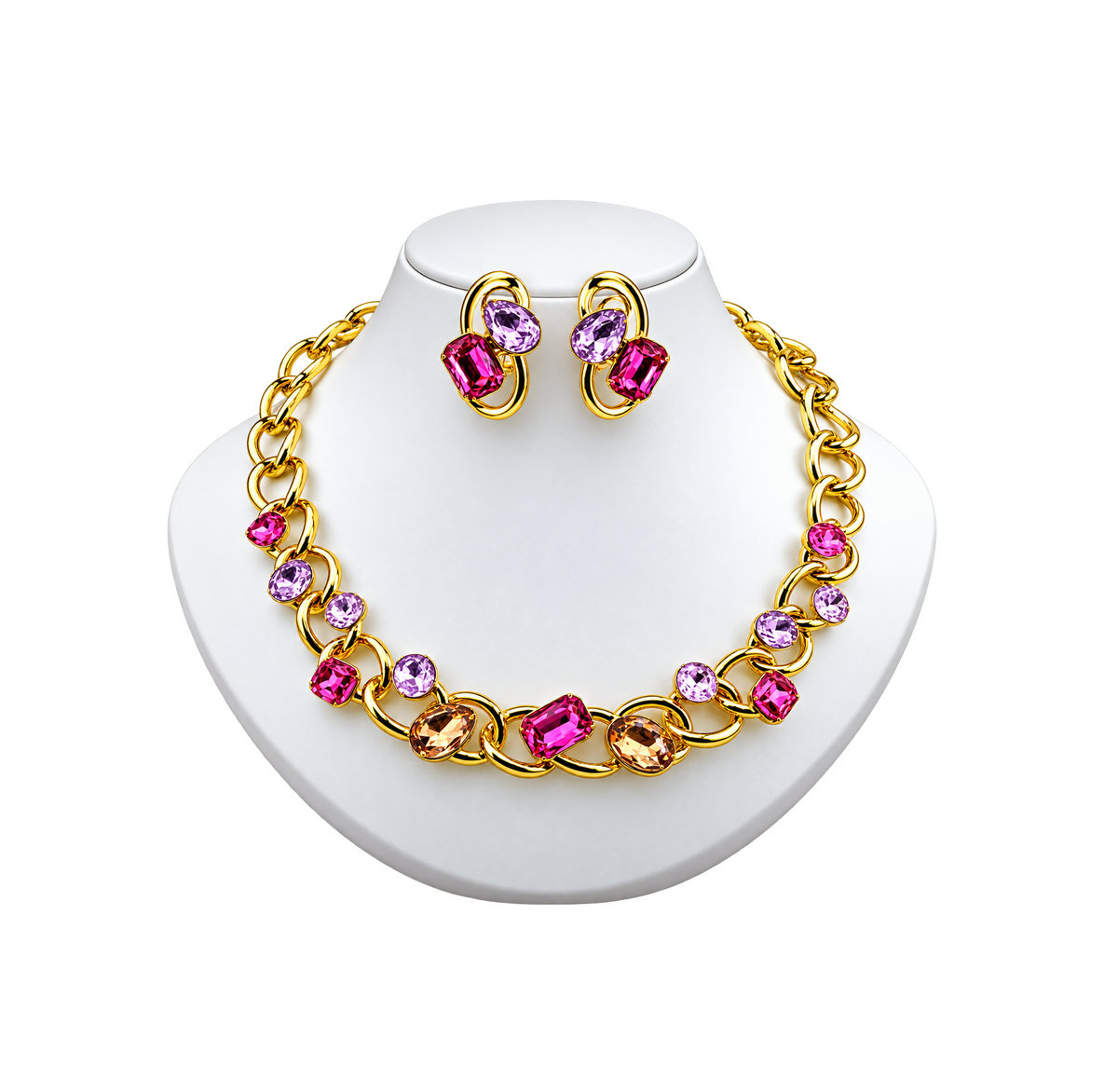 Viennois Womens Pink Jewel Necklace Set