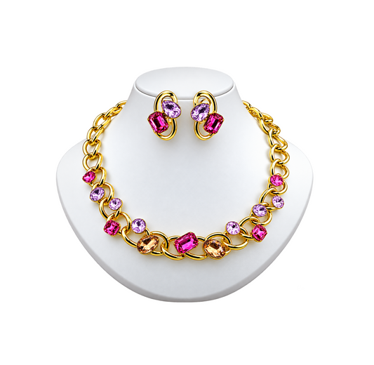 Viennois Womens Pink Jewel Necklace Set
