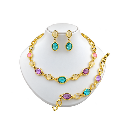 Viennois Womens Colorful Gold Gemstone Jewelry Bust Set