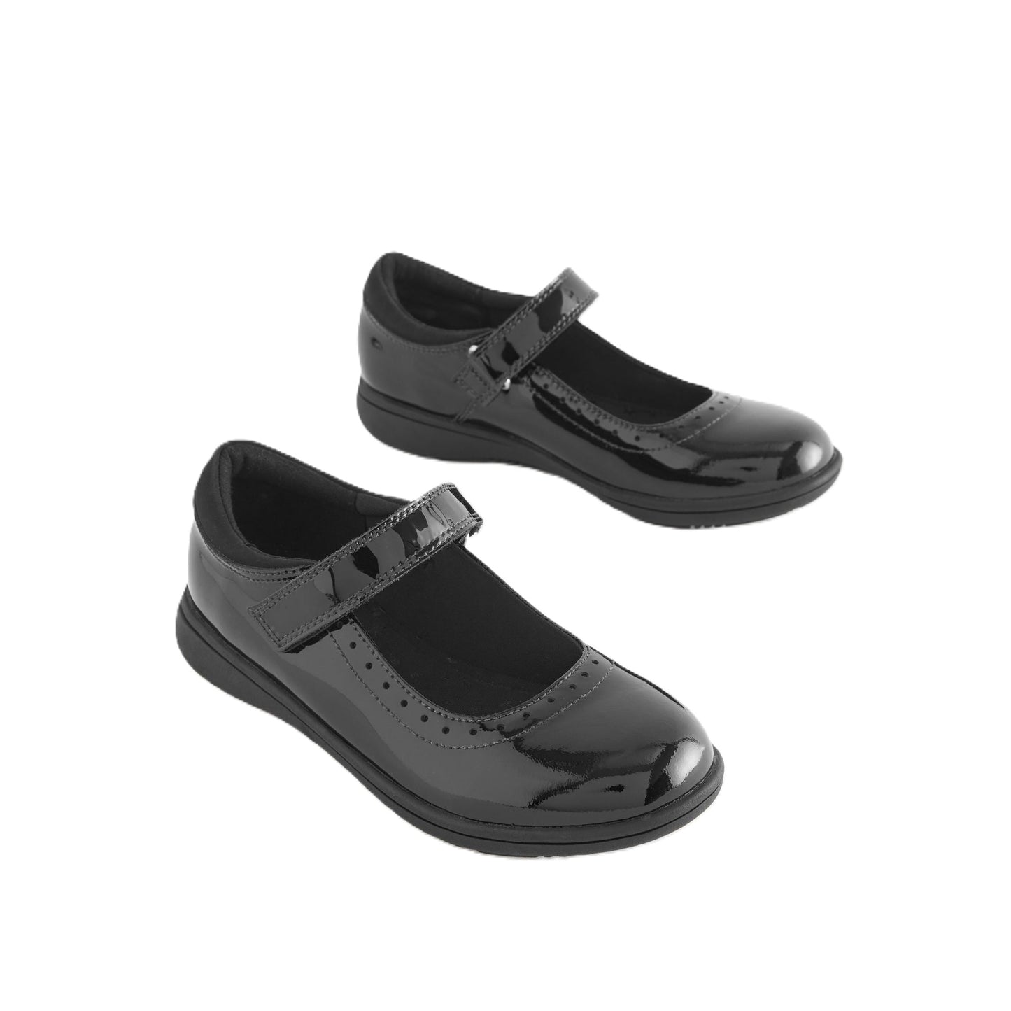Black Patent Standard Fit School Leather Brogue Detail Mary Jane Shoes