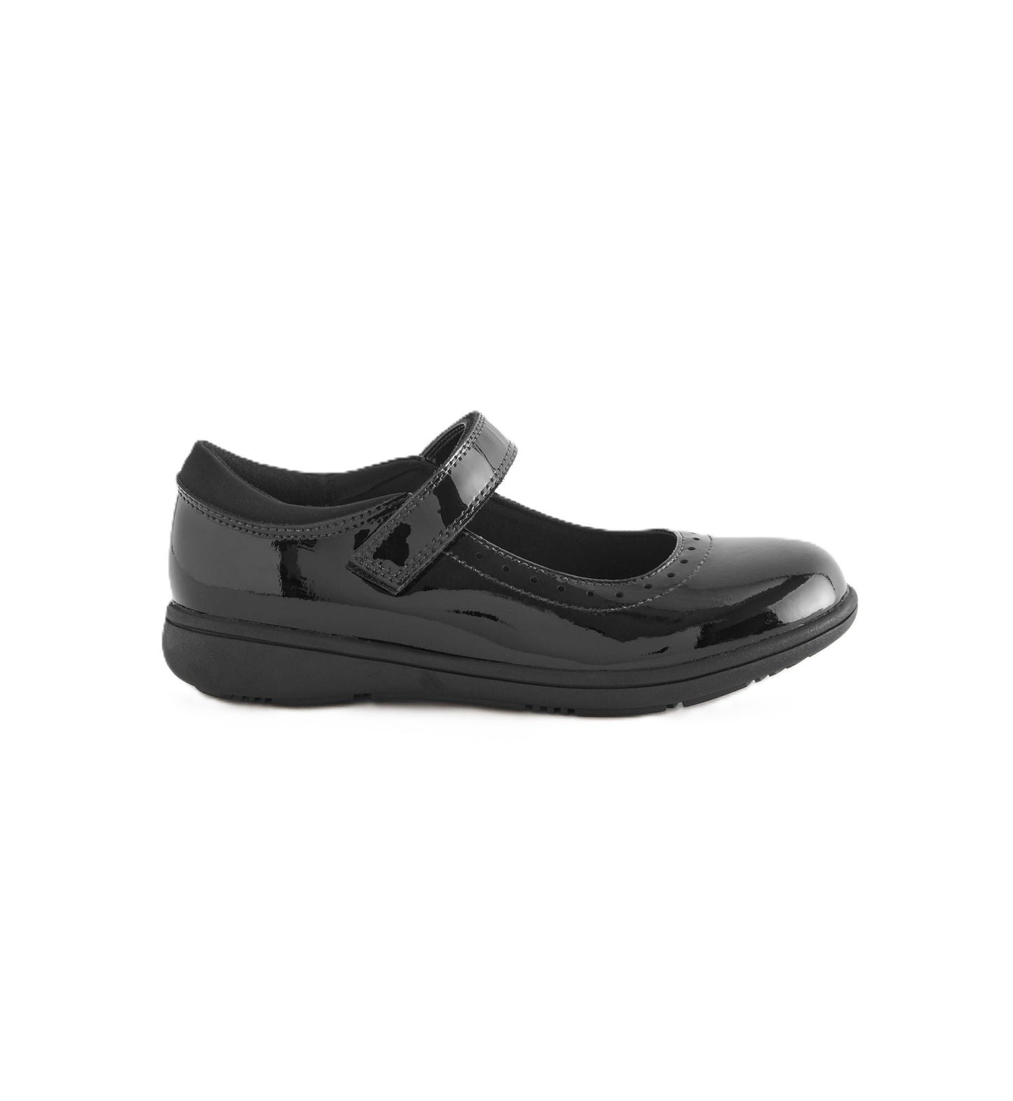 Black Patent Standard Fit School Leather Brogue Detail Mary Jane Shoes