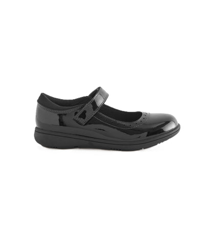 Black Patent Standard Fit School Leather Brogue Detail Mary Jane Shoes