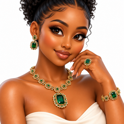 Viennois Womens Emerald Gold Jewelry Set