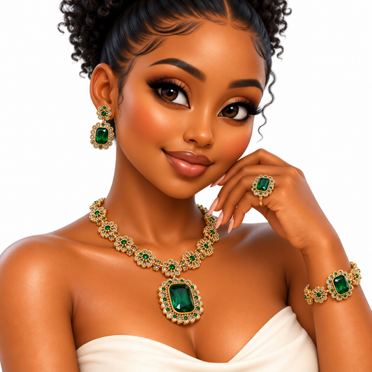 Viennois Womens Emerald Gold Jewelry Set