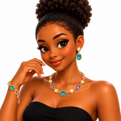 Viennois Womens Colorful Gold Gemstone Jewelry Bust Set
