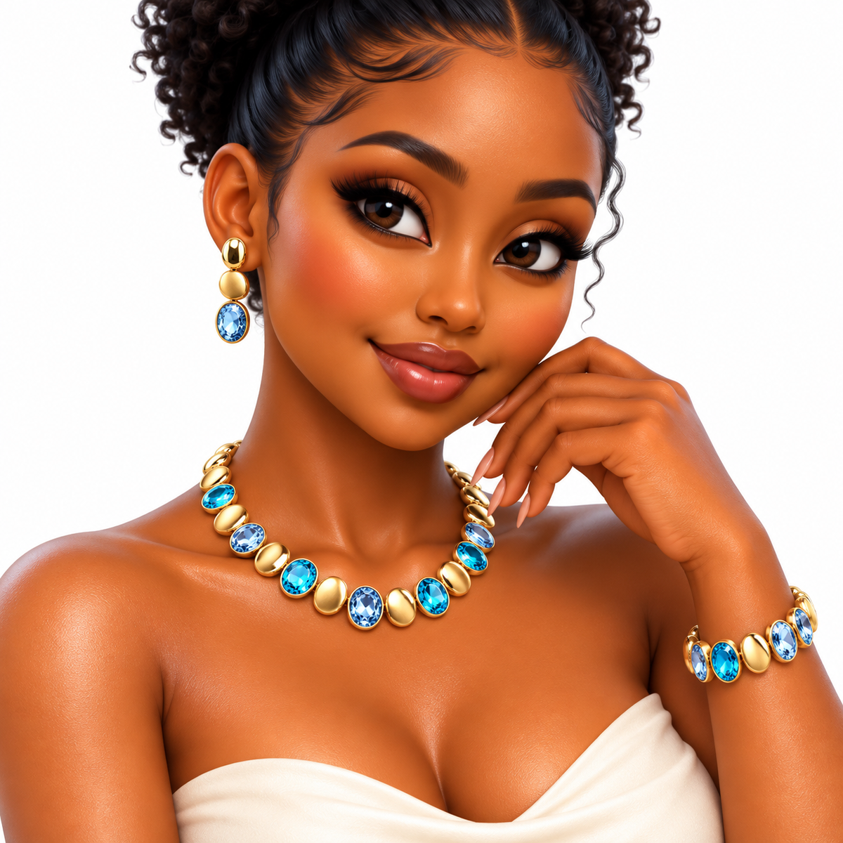 Viennois Womens Gold and Blue Gemstone Jewelry Set