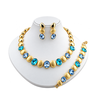 Viennois Womens Gold and Blue Gemstone Jewelry Set