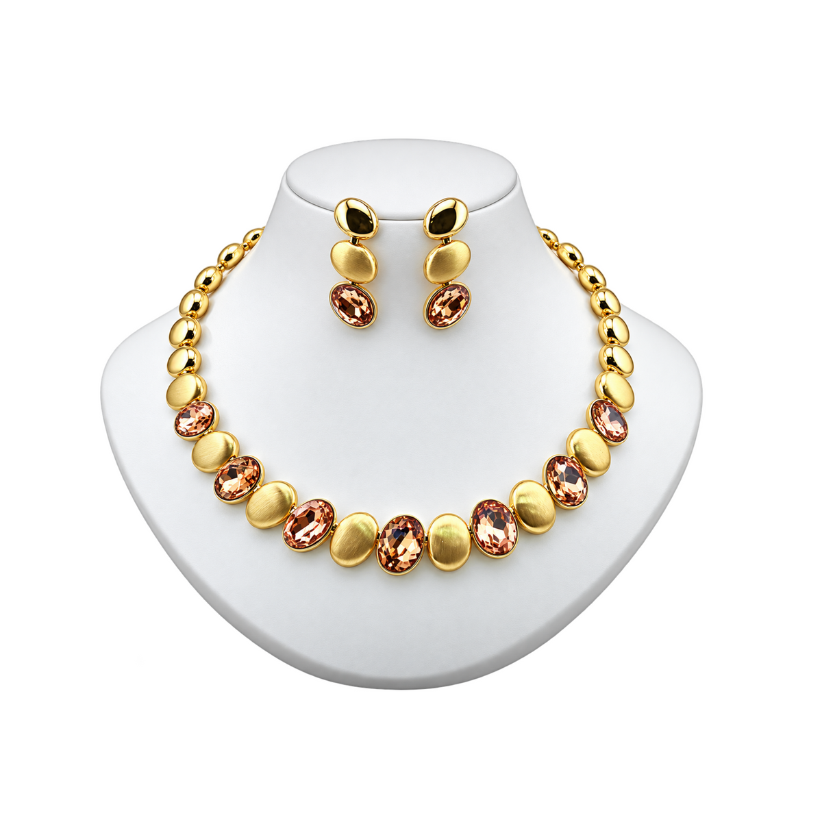 Viennois Womens Golden Champagne Crystal Necklace and Earrings Set