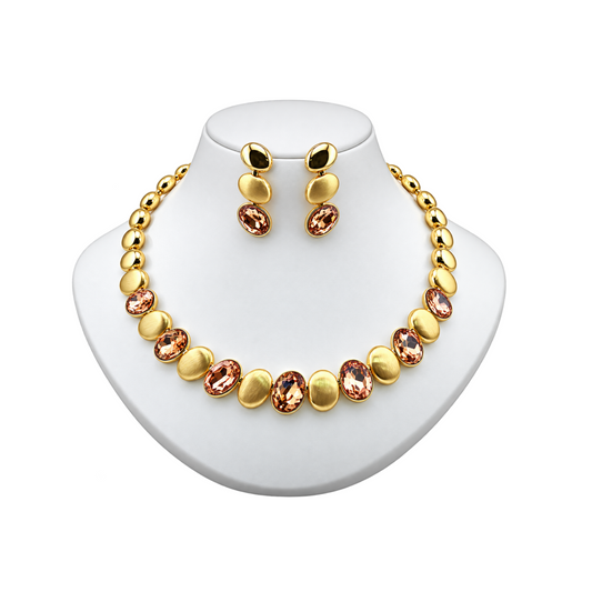 Viennois Womens Golden Champagne Crystal Necklace and Earrings Set