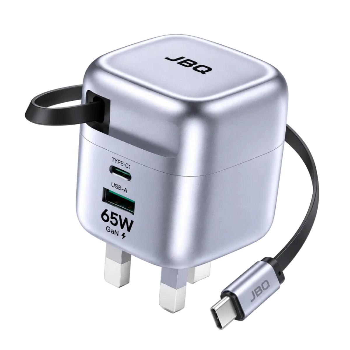 JBQ Super Volt 65W GaN Fast Charger with Retractable USB C Cable