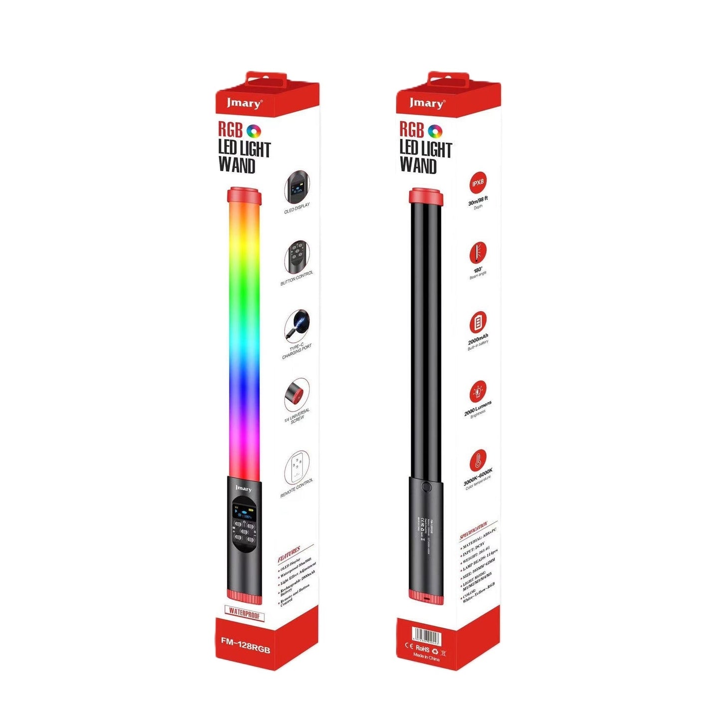 Jmary FM 128RGB Waterproof Handheld RGB LED Video Light Wand Stick