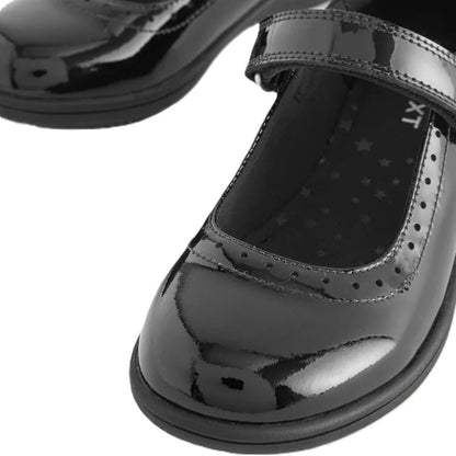 Black Patent Standard Fit School Leather Brogue Detail Mary Jane Shoes