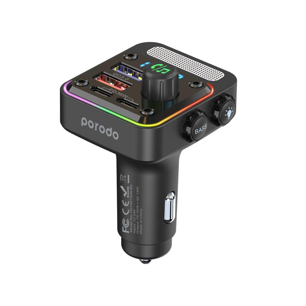 Porodo Quick Charge FM Car Charger Dual USB C & USB A PD 36W