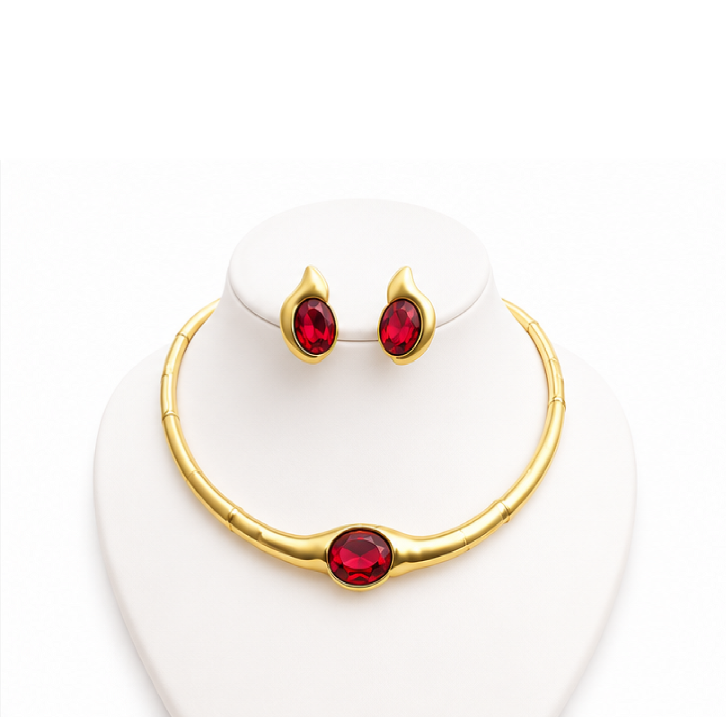 Viennois Womens Matte Gold and Ruby Crystal Torque Set