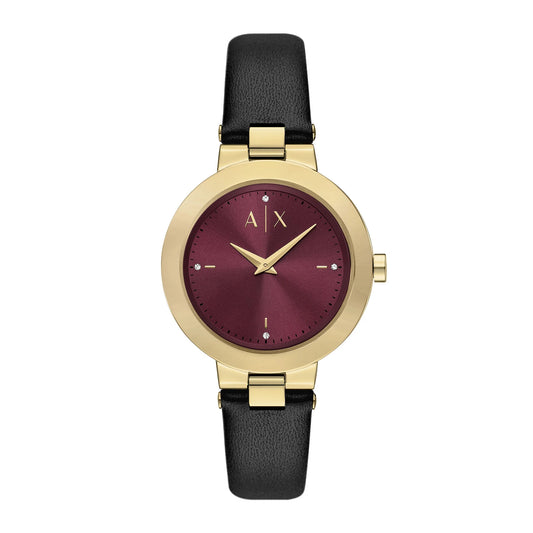 Armani Exchange Women Two Hand Black Leather Watch