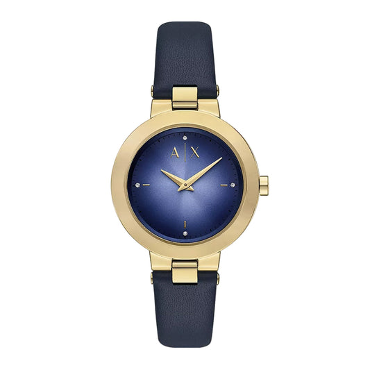 Armani Exchange Women Two Hand Blue Leather Watch