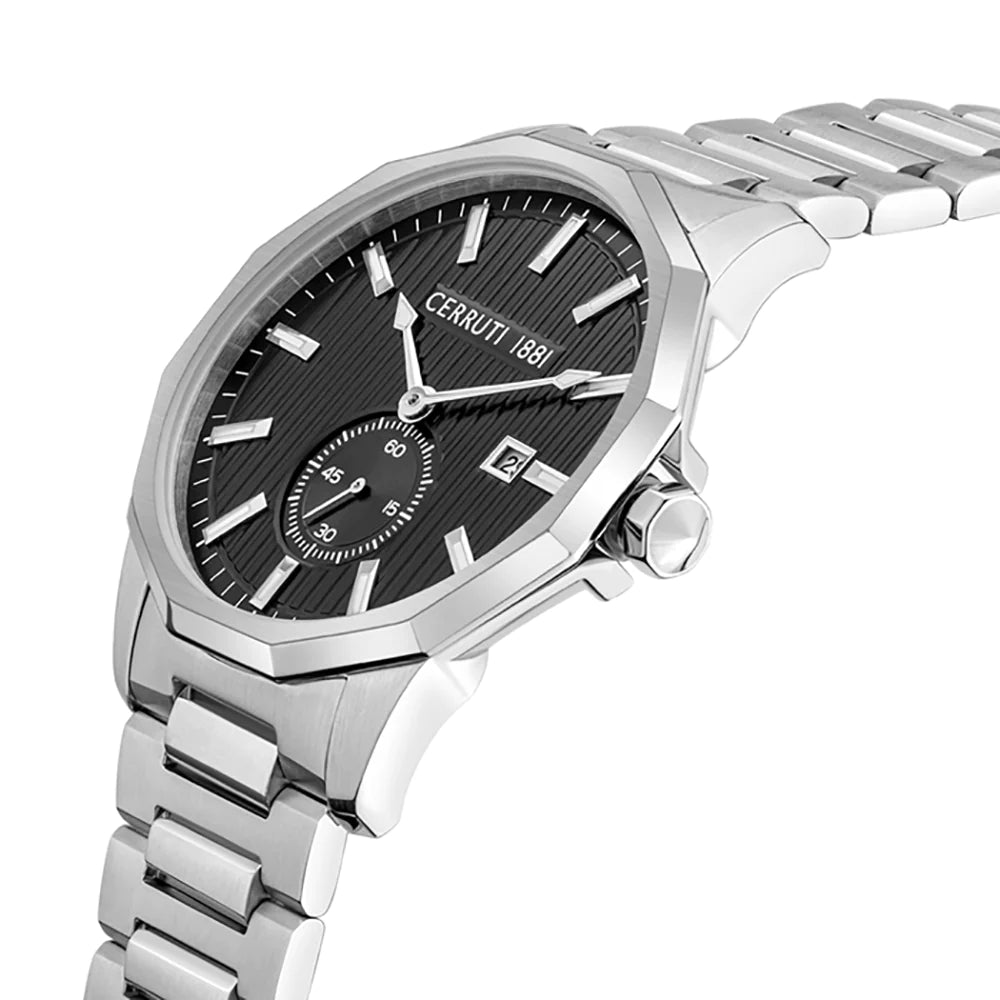 CERRUTI 1881 MOLVENO GENTS SILVER TONE BRACELET BLACK DIAL WATCH - CIWGH2111801