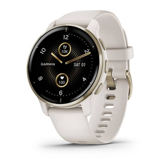 GARMIN VENU 2 PLUS SILICONE IVORY CREAM GOLD FULL COLOR DISPLAY DIAL WATCH - 010-02496-12